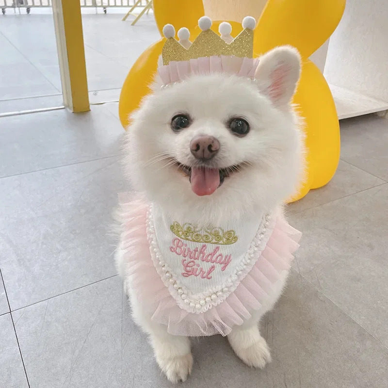 INS Pet Supplies Dog Birthday Mouth Towel Party Triangle Towel Pawty Cat Dog Crown Headwear Cute Headwear Puppy Accessories