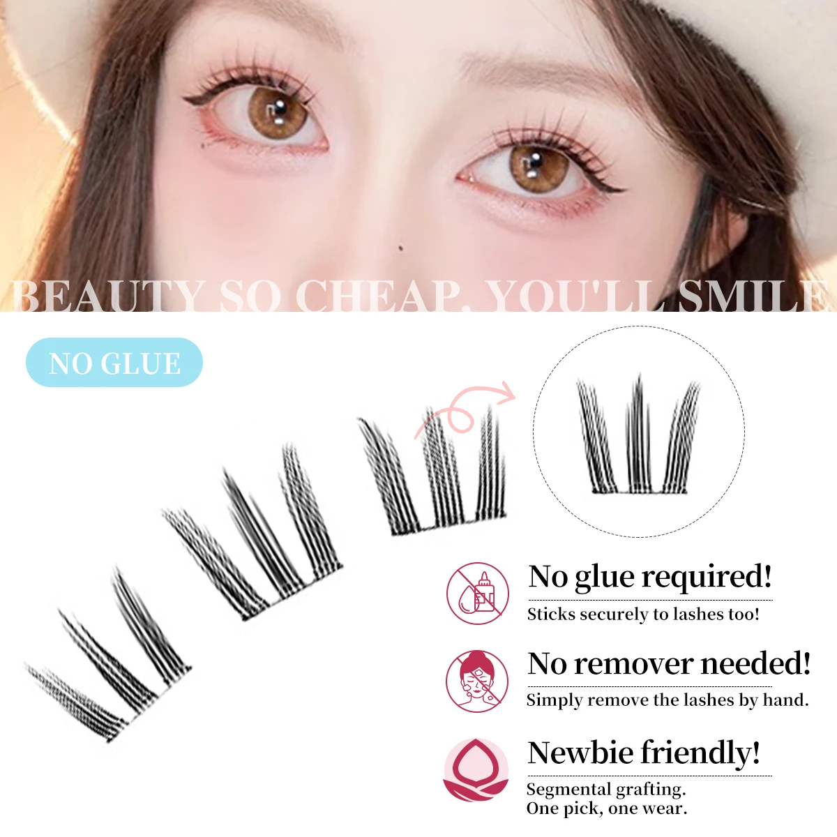 ขนตาปลอมแบบนุ่มสไตล์ Soft Idol ติดด้วยตัวเอง ไม่ต้องใช้กาว ขนตาเดี่ยวสำหรับผู้เริ่มต้น ใช้งานง่าย นำกลับมาใช้ใหม่ได้