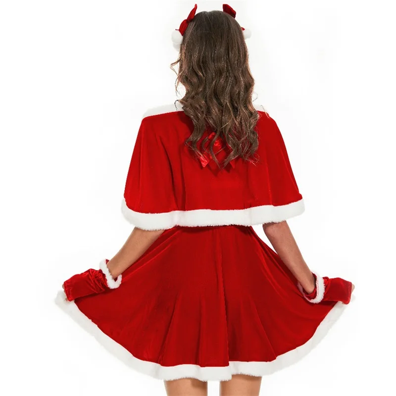 Christmas Costume Set for Women Adorable Dress with Matching Hair Clips Cape and Gloves - Perfect for Cosplay and