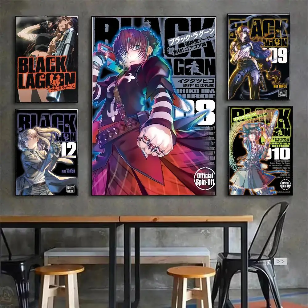 Anime B-Black Lagoon Painting Calligraphy Canvas Poster Wall Art for Living Room Bedroom Study Office Home Decor Gift