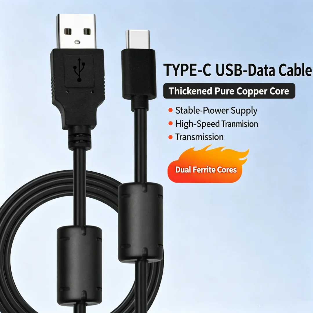 1M USB-C Cord With Dual Ferrite Cores Pure Copper Conductor Anti-interference Data Sync  Power Supply Cable，Micro USB 0.3m Cable