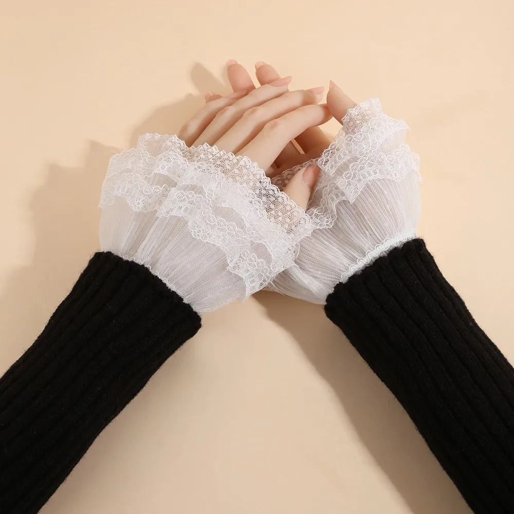 

Elastic Detachable Sleeves Cuffs Dresses Sweater Decor Costume Accessory Fake Sleeves Sun Protection Sweet Lace Ruffled Wrist