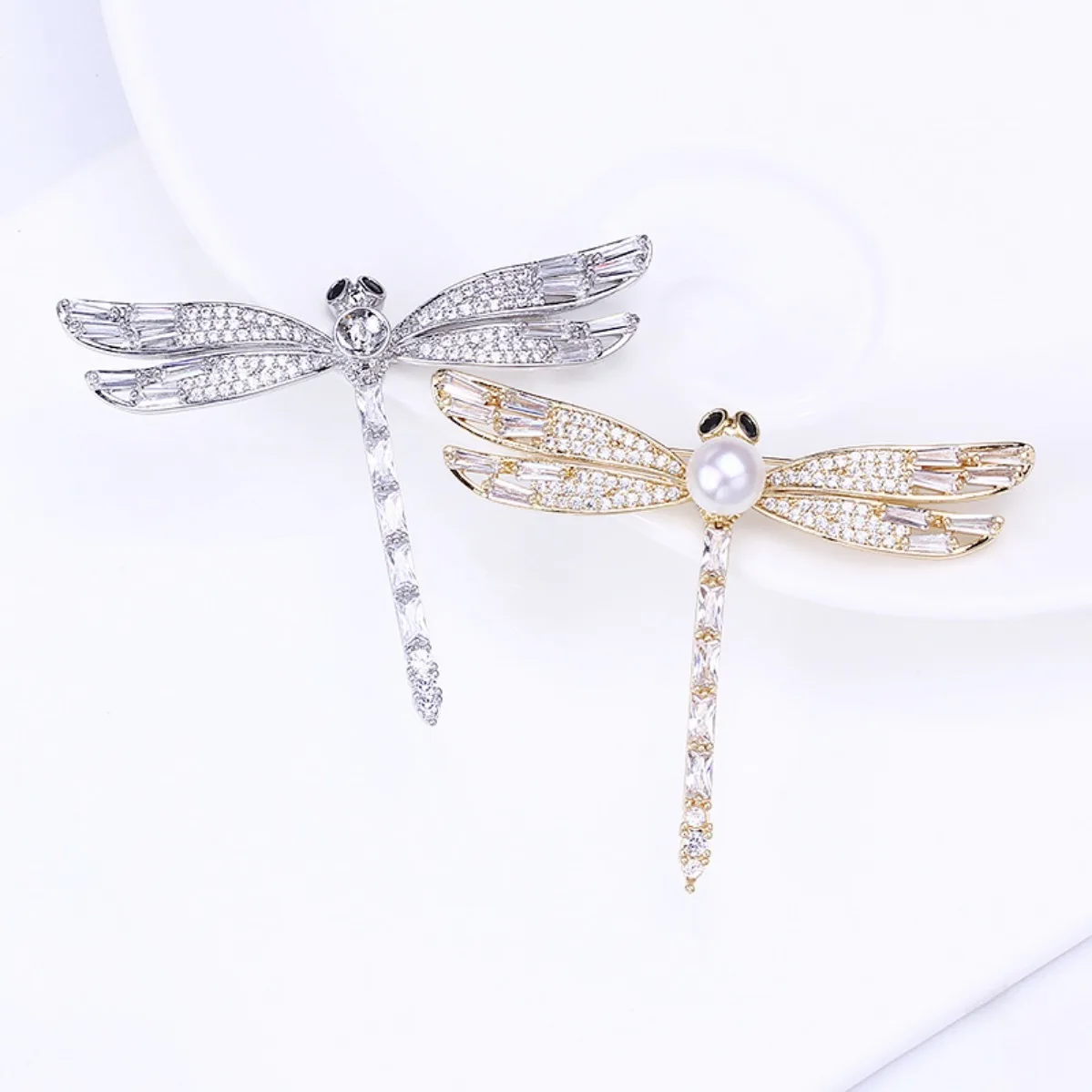 DIY Brooch Blank Brass Gold Plated Dragonfly, Setting for Pearl Jade Agate, Elegant Corsage Accessory