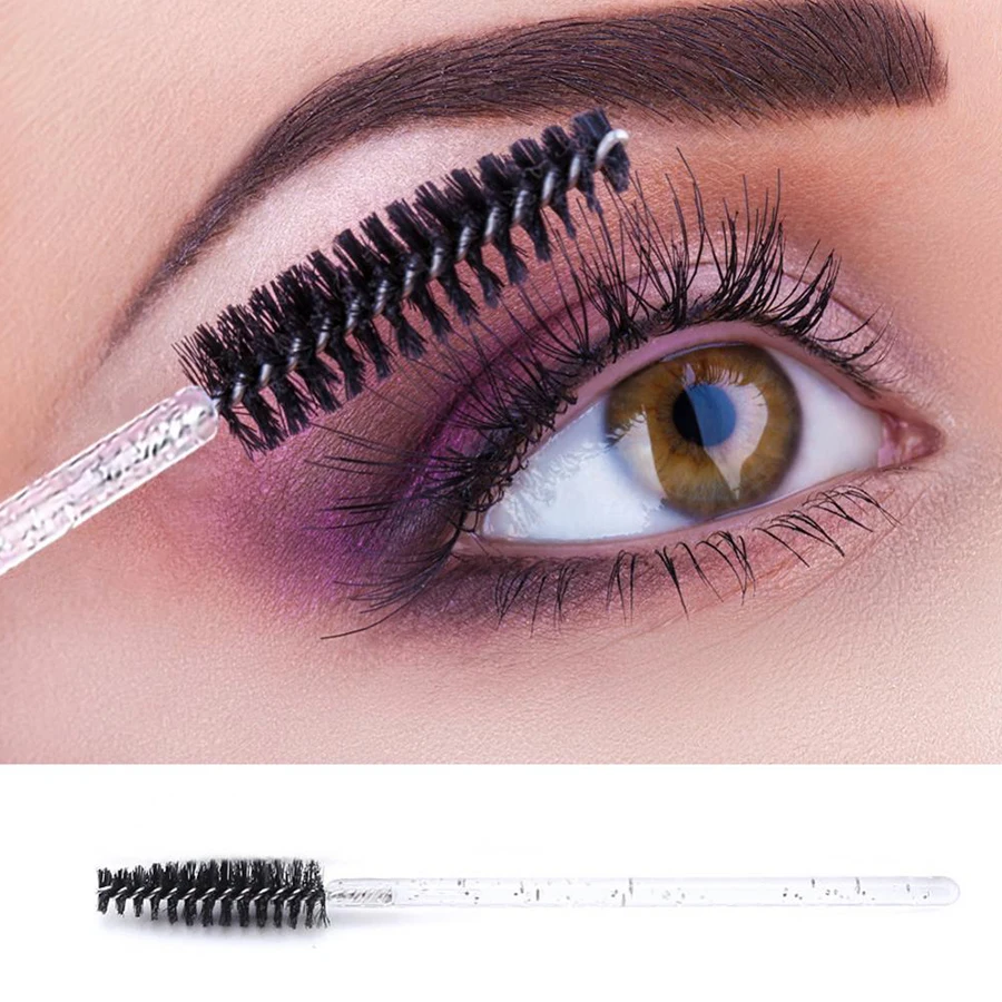 50Pcs Crystal Eyelash Brushes Disposable Eyebrow Comb Eye Lash White Mascara Wands Lash Spoolies Makeup Applicators Tools