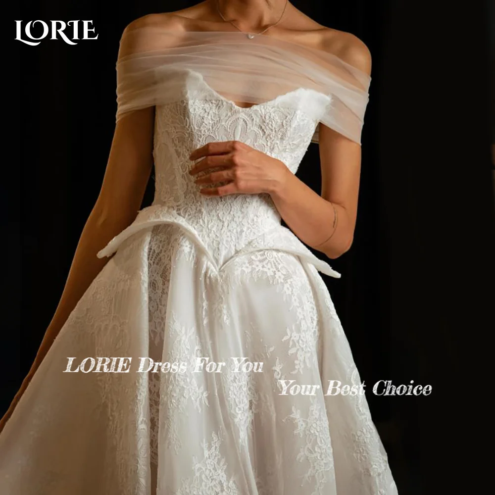 LORIE Appliques Boho Wedding Dress 3D Flowers Lace Long Sleeve Sweetheart Off Shoulder Bride Gown Customized Plus Bride Dress