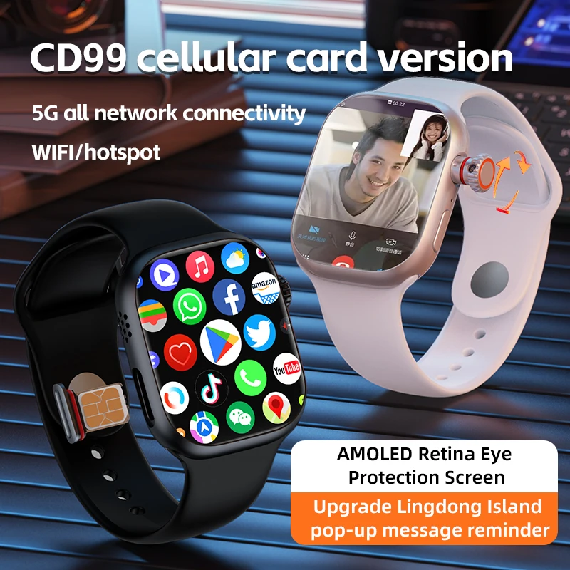 Reloj CD99 X 5G smartwatch Reloj inteligente AMOLED 5G LTE de 2,29 pulgadas con 180 °   Cámara giratoria GPS WiFi Ranura para tarjeta SIM Monitoreo de salud