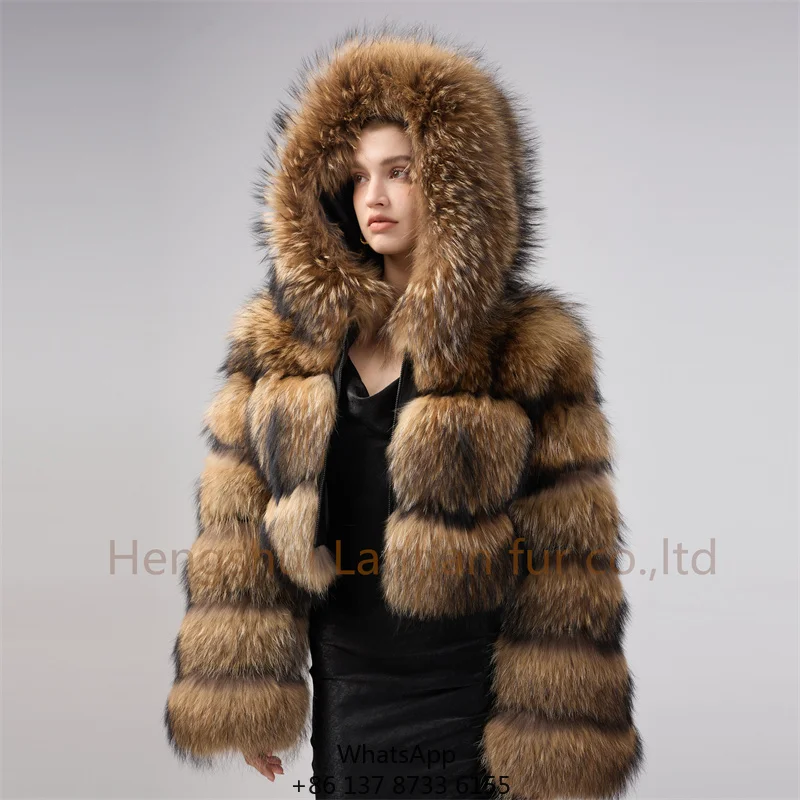 Custom Crop Real Raccoon Fur Jacket Warm Thick Women Fur Winter Coats