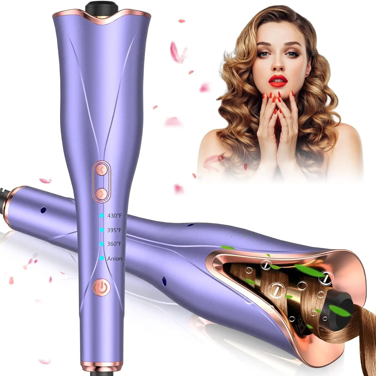 

Automatic Curling Iron, Auto Hair Curler Wand with 4 Temp Up to 430℉& Timer & Dual Voltage, 1" Larger Rotating Bar