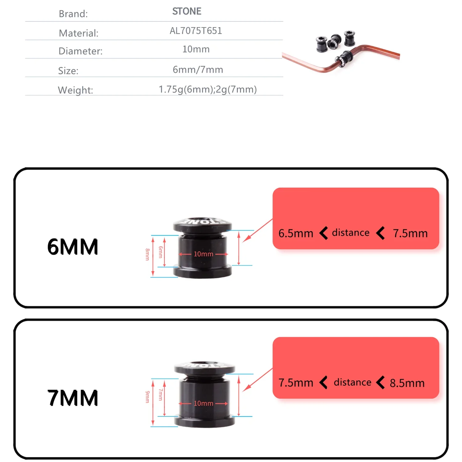 Stone Chainring Bolts CNC AL7075 Aluminum 5pcs/lot M8x6mm M8x7mm Bike Lightweight Bolt For MTB Road Bicycle Chain Wheel Screws