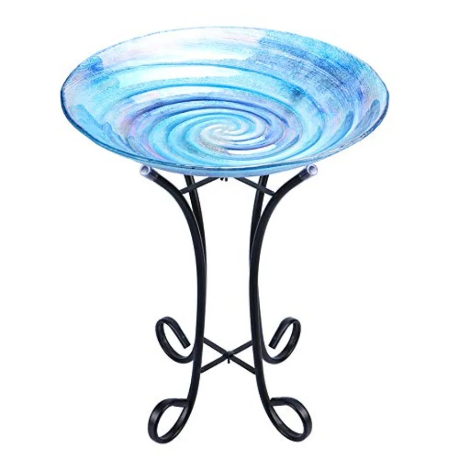 MUMTOP Outdoor Glass Birdbath with Metal Stand for Lawn Yard Garden Decor, 18 Dia/21.65 Height view 6