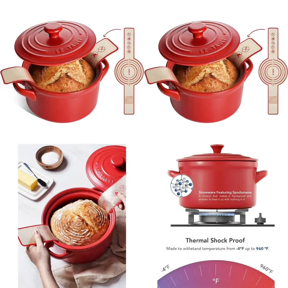 

Lightweight 3-Quart Ceramic Dutch Oven with Silicone Handle - Non-Toxic, No Seasoning, Safe for Oven, Microwave & Dishwasher, Pe