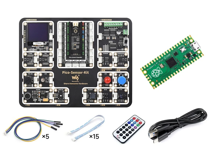 

Raspberry Pi Pico/W entry-level 15 sensor module kits all-in-one expansion board