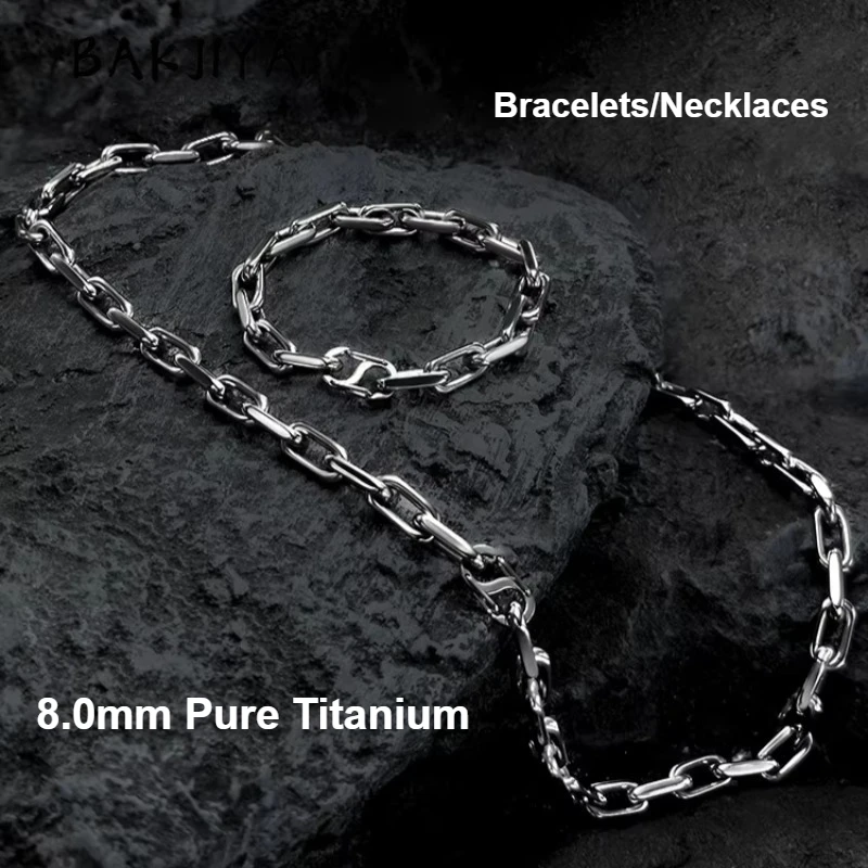 

Hypoallergenic Pure Titanium Necklace/Bracelet for Men 8.0mm Industrial Chain, Seamlessly Welded Thick Chain Trendy Gift for Men