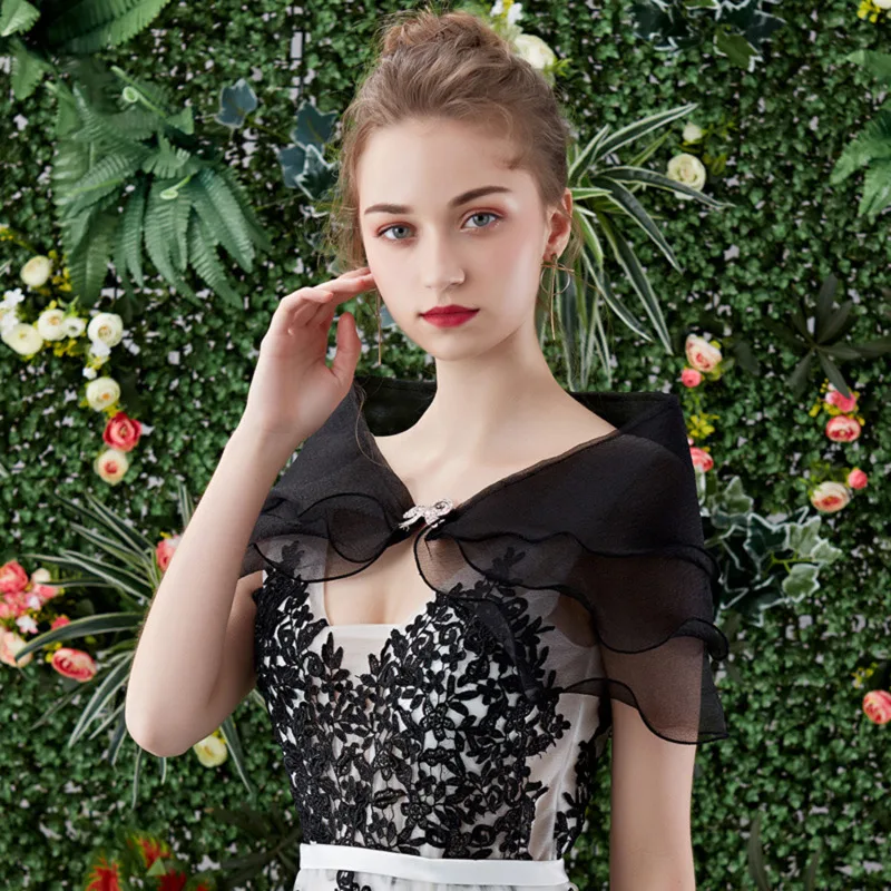 1PC Tule Kanten Sjaal Kant Korte Mouw Bolero Bruids Bruiloft Cape Elegante Avondjurk Sjaal Party Sjaal Banket Jurk Mantel - afbeelding 2