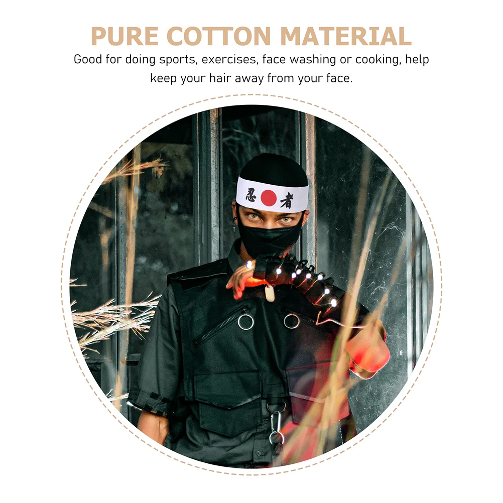 

2Pcs Ninja Headband Japanese Style Cotton Hairband Sweatproof Chef Bandana Karate Wide Reusable Decorative Head Strap