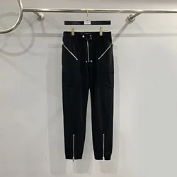 24ss High Street Desinger Rick Pants Classic Solid Black Multi-zip Design Drawstring Owens Trouser Hot Sale Casual Slim RO Pants