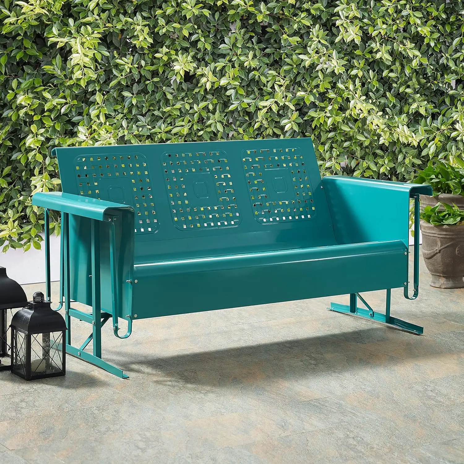 CO1023-TU Bates Retro Metal Outdoor Sofa Glider, Turquoise Gloss