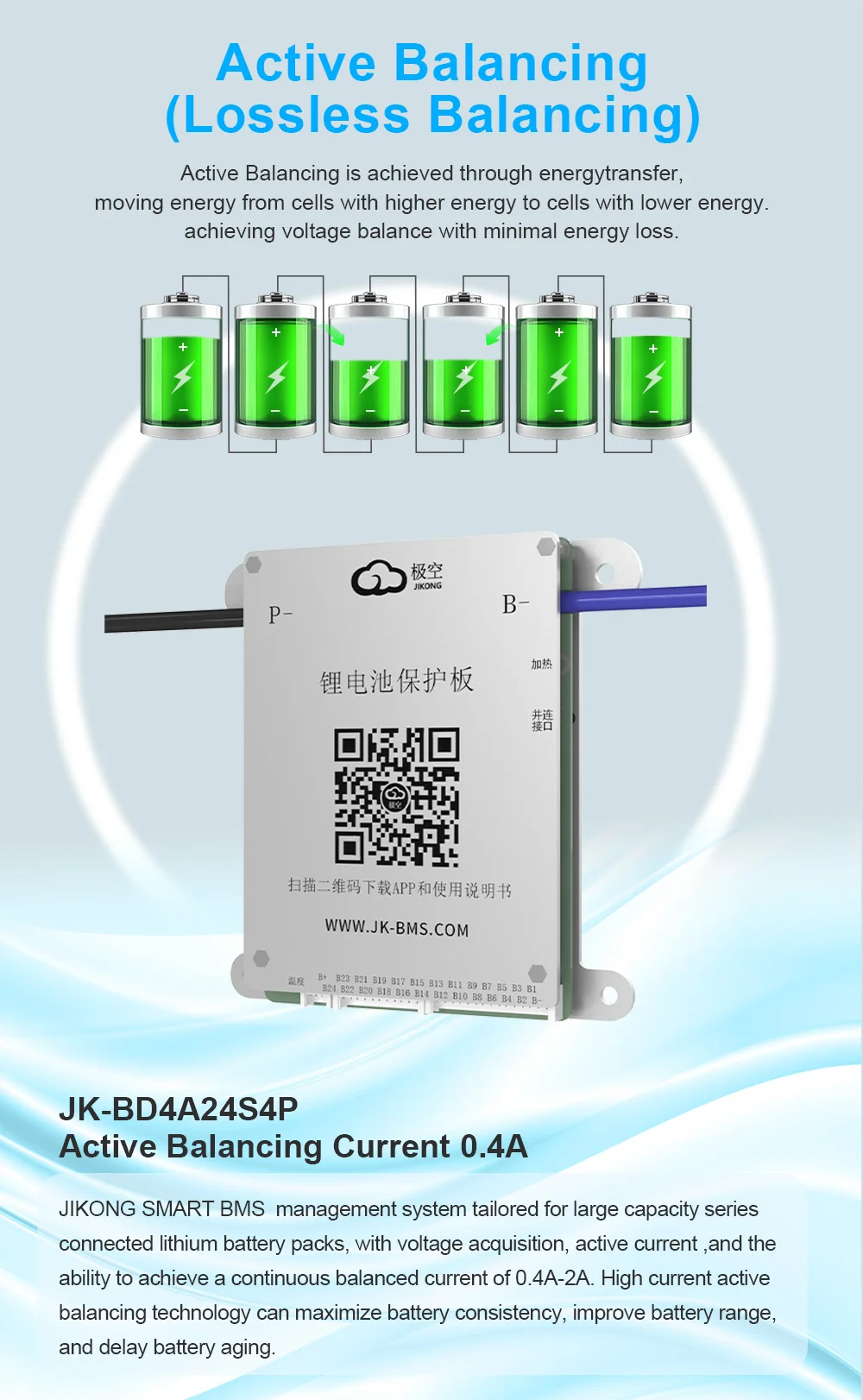 JIKONG JK BMS 8S 17S 20S 24S 24V 48V Aktives BMS 40A Lifepo4 Li-Ion Lto Batterie Smart BMS – Detail 4
