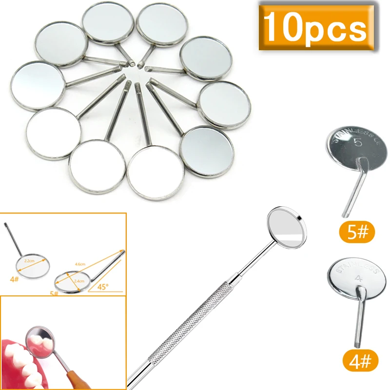 

10pc/set Dental Mouth Mirror Reflector 4#/5# Dentist Stainless Steel Mirror Handle Detachable Handle Dental Tools Dental Lab ﻿