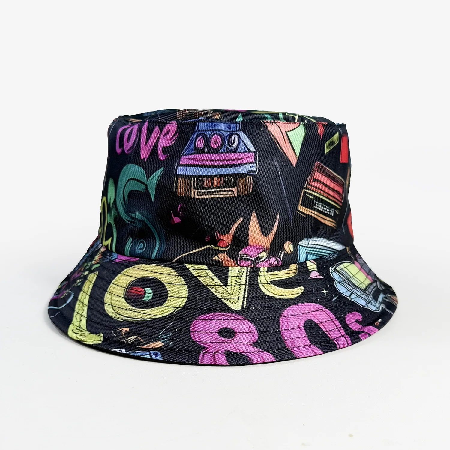 Cartoon Youthful Cool Novelty 80S 90S Double-sided wear fisherman hat Outdoor Leisure Sunscreen Sun Hat Men Women bucket hats