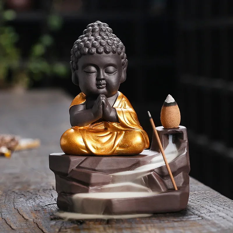 1pc Zen Incense Buddha Waterfall Backflow Incense Burner Incense Stick Holder Home Ornament Decor Zen Decor Tea Pet -No Incense