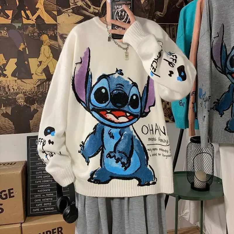 Disney Stitch Men\'s Vintage Knitwear Y2K Hip Hop Sweaters Winter Harajuku Oversized Pullover Sweater Unisex Aesthetic Clothes