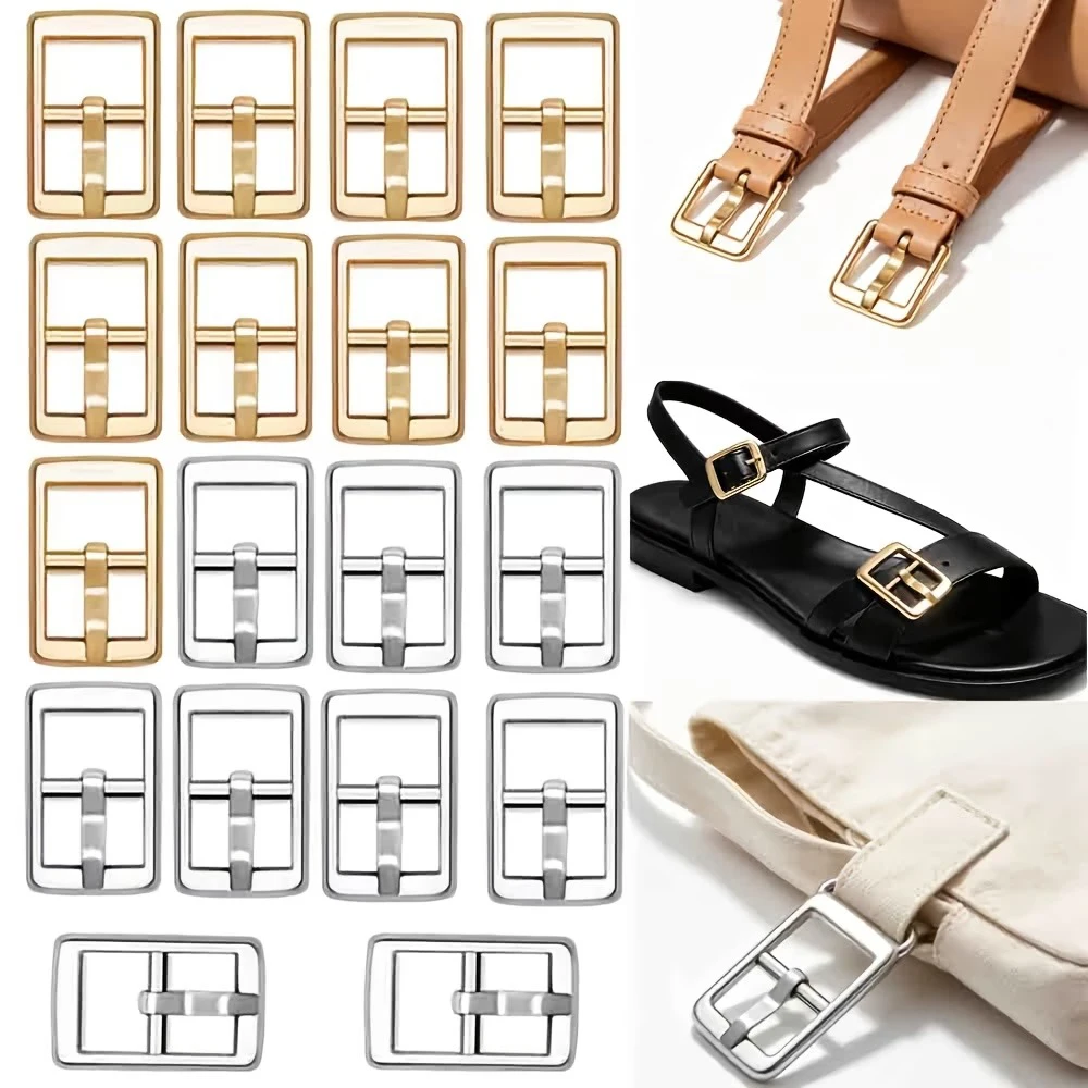 9Pcs Metal Single Prong Pin Shoes Buckles, Metal Roller Buckle Square Center Bar Buckles Belts Hardware Pin Buckle for Shoes Bag