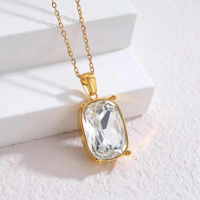 EILIECK Trendiges Funkelndes Kristall-Schmuckset mit Halskette, Ohrringen und Ring für Damen, Edelstahl, Goldfarben, Wasserdicht, Geschenkset – Detail 14