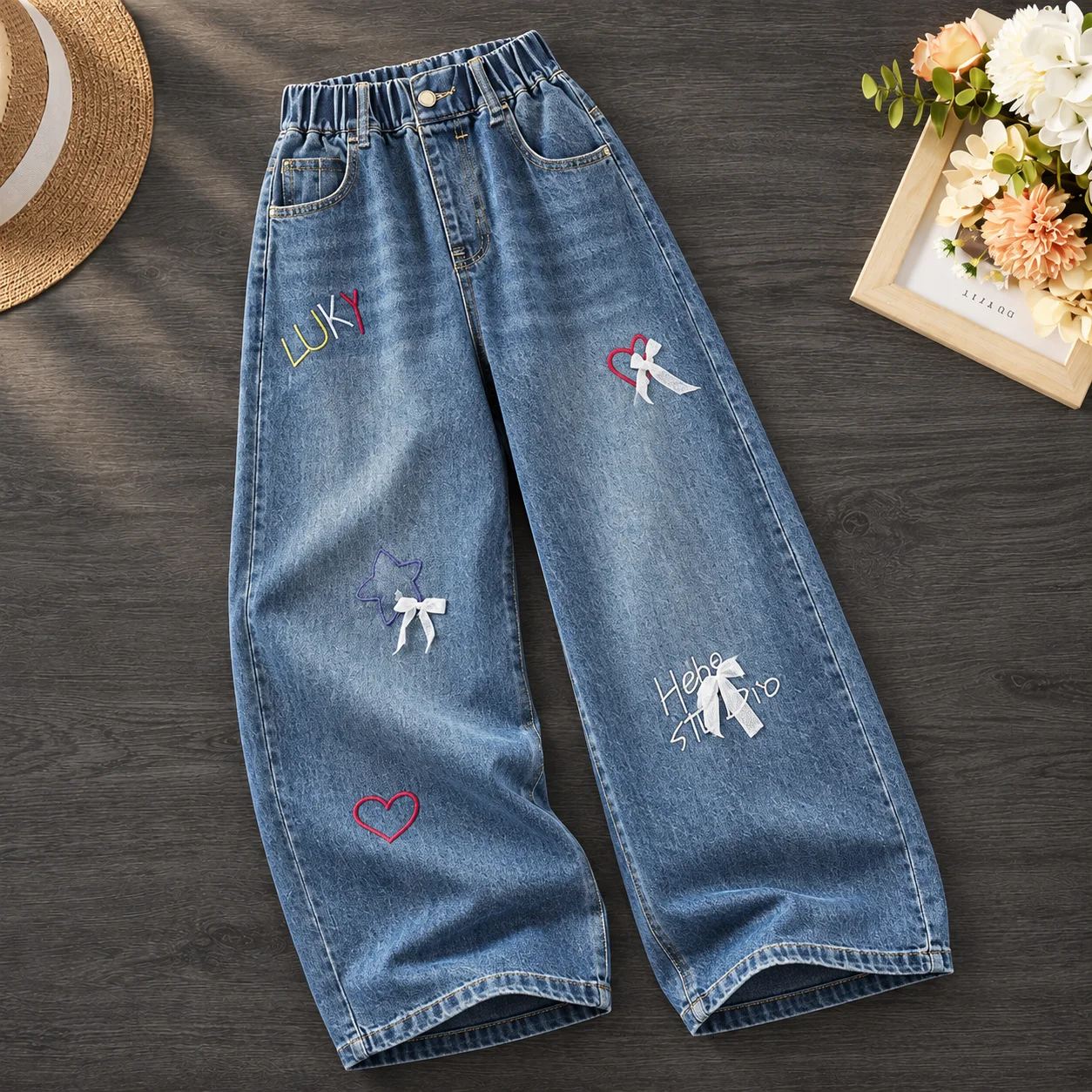 Pants for Girls Jeans Teenagers Children Clothing Butterfly Print Trousers Spring Autumn Baby Kids Clothes Jeans 6 8 10 12 14 Y