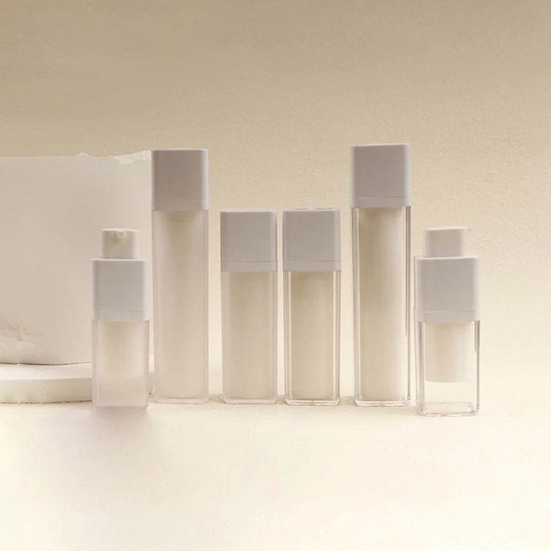 

15ml 30ml 50ml Airless Pump Rotate Cosmetic Container Frosted Double-layer Thickened Square Lotion Empty Airless Bottle