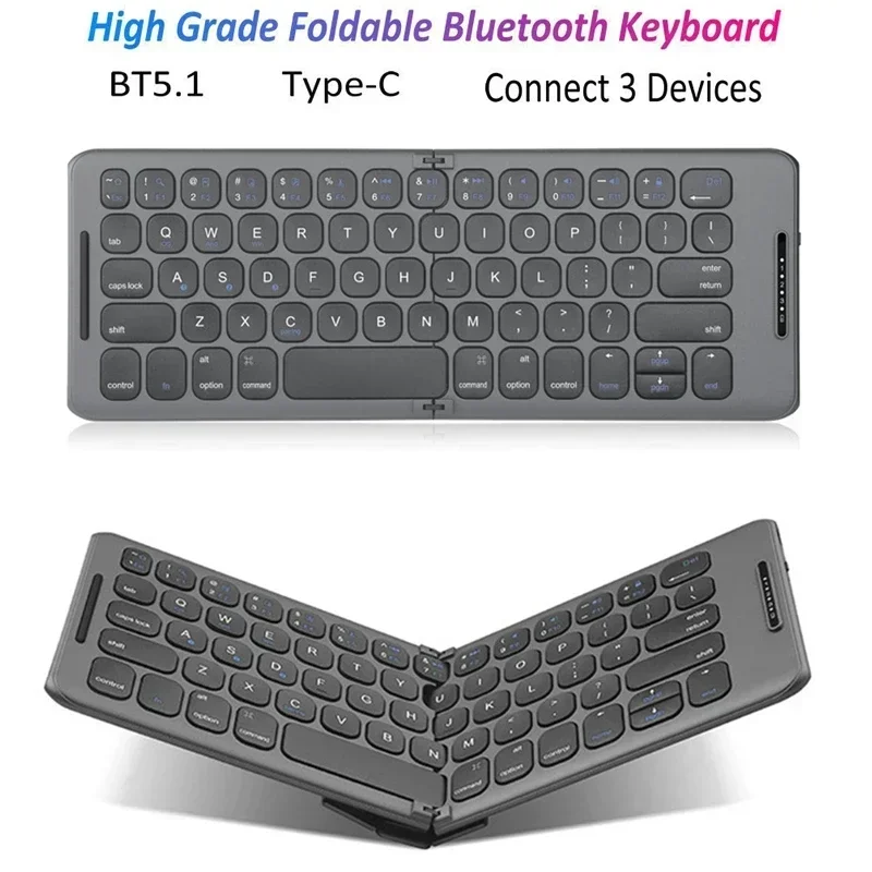 Foldable Bluetooth Keyboard USB Type C for Windows Android IOS for iPad Computer Tablet PC Phones Mice Key Board 3-Device Sync