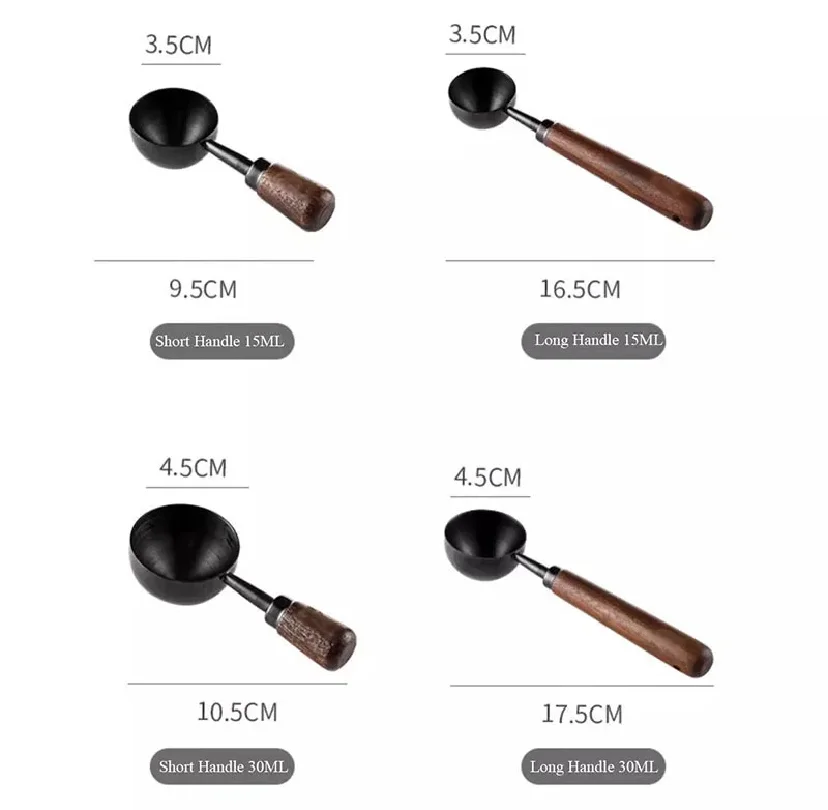 Walnut Handle Coffee Spoon Long Handle Coffee Bean Spoon Short Handle Stainless Steel Coffee Powder Measuring Spoon Kitchen Tool