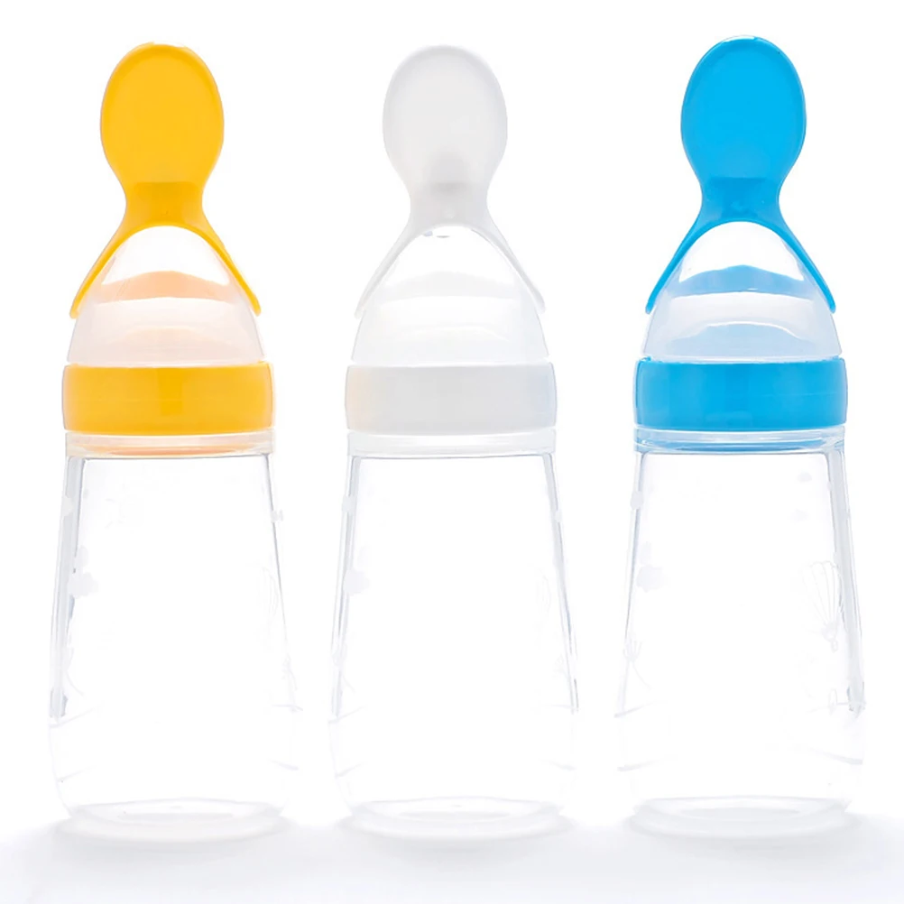 

2Pcs Baby Food Feeders Silicone Infant Feeding Bottles Squeeze Dispensing Spoons for Cereal Rice Paste Newborn Safe