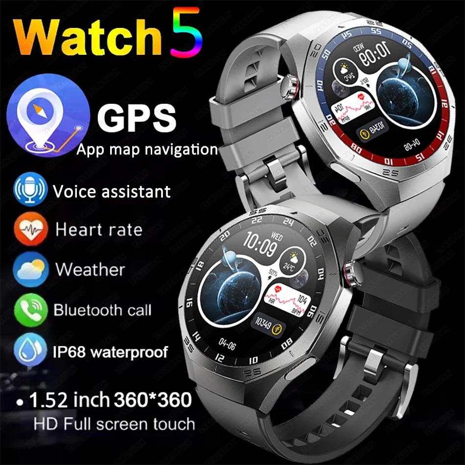 

Новые умные часы GT5 Pro для мужчин, Bluetooth-вызов, 1,52-дюймовый AMOLED-экран высокой четкости, пульсометр, спортивные водонепроницаемые умные часы для женщин