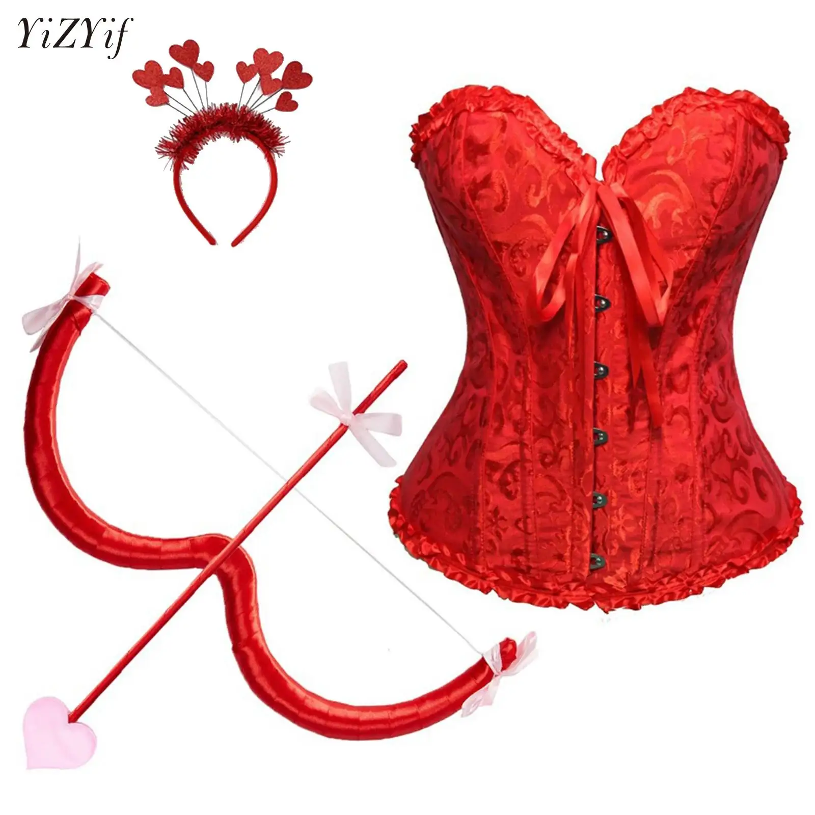 

Kids Girls 2/3pcs Cupid Costume Angel Fancy Dress Up Set Heart Bow Arrow And Angel Wings Bow And Glasses Headband Valentines Day