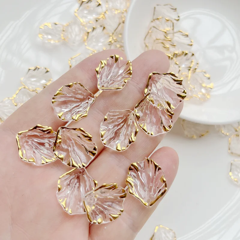 white gilt edged transparent leaf channeling beads diy hair earrings bracelet pendant making decorative accessories 30pcs/lot