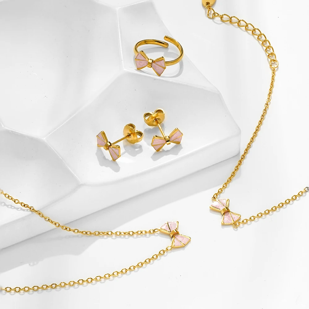 

ENFASHION Para Mujer Butterfly Knot Chain Necklace For Girl’s Stainless steel 18K Gold Plated Earrings Delicate Cute Jewelry