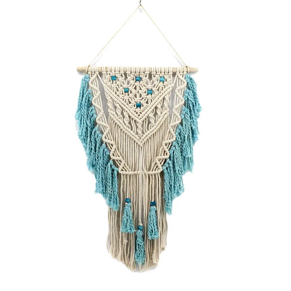 Macrame Wall Hanging Woven Wall Art Aqua Blue Color Tassel Macrame Tapestry B...