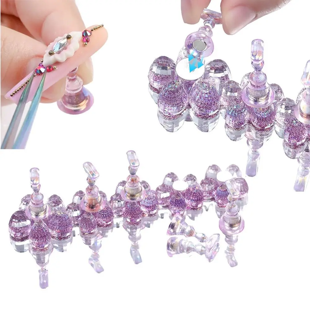 

Crystal Flower Shape Magnetic Nail Holder Shiny Press on Nail Tip Practice Stand Acrylic Base 5 Nail Holder Nail Art Display Kit