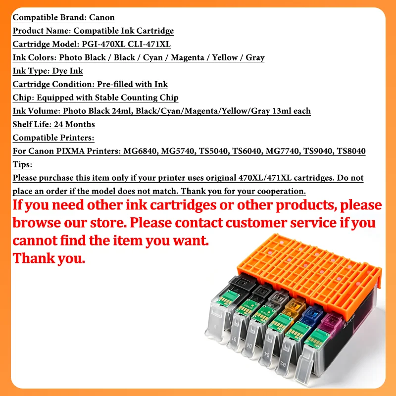 KCMY SET 470 471 PGI470 CLI471 Ink Cartridge Compatible For Canon PIXMA MG6840 MG5740 TS5040 TS6040 MG7740 TS9040 TS8040 Printer