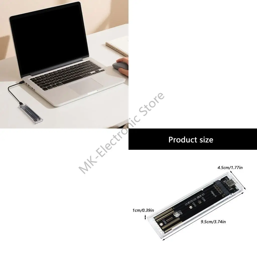 R2LF Clear M.2 Drive Enclosure Ssds Case USB3.1 Type C 10Gbps Data Transfer Compatible for Multiple Ssds Models