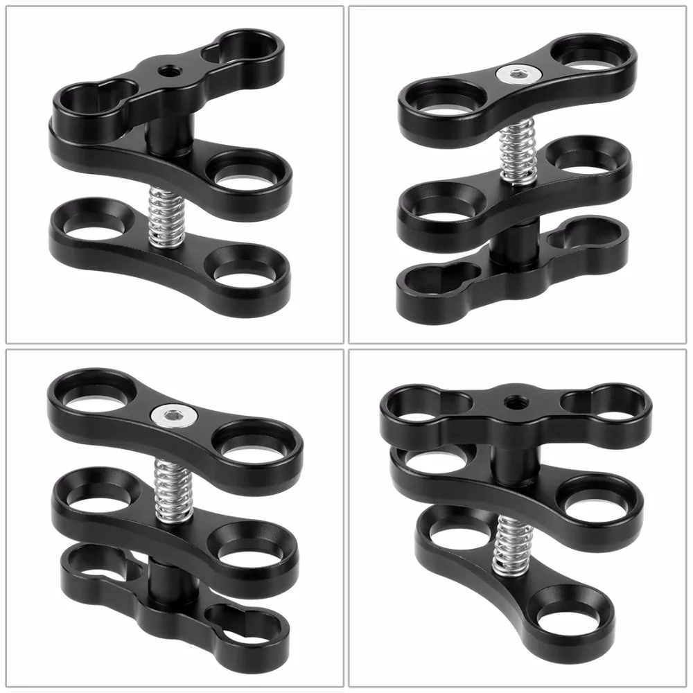 Aluminiumlegierung Tauchen Licht Taschenlampe Dual Kugelgelenk Arm und 2 Schmetterling Clip Klemmhalterung für Unterwasserfotografie Kamera – Detail 6