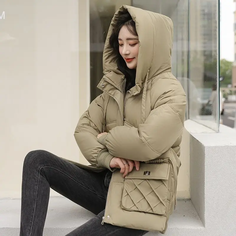 Winter Women Clothing Puffer Jacket Warm Design Hooded Cotton Coat Thick Pockets Windproof Cotton-padded Jacket Zipper Outerwear