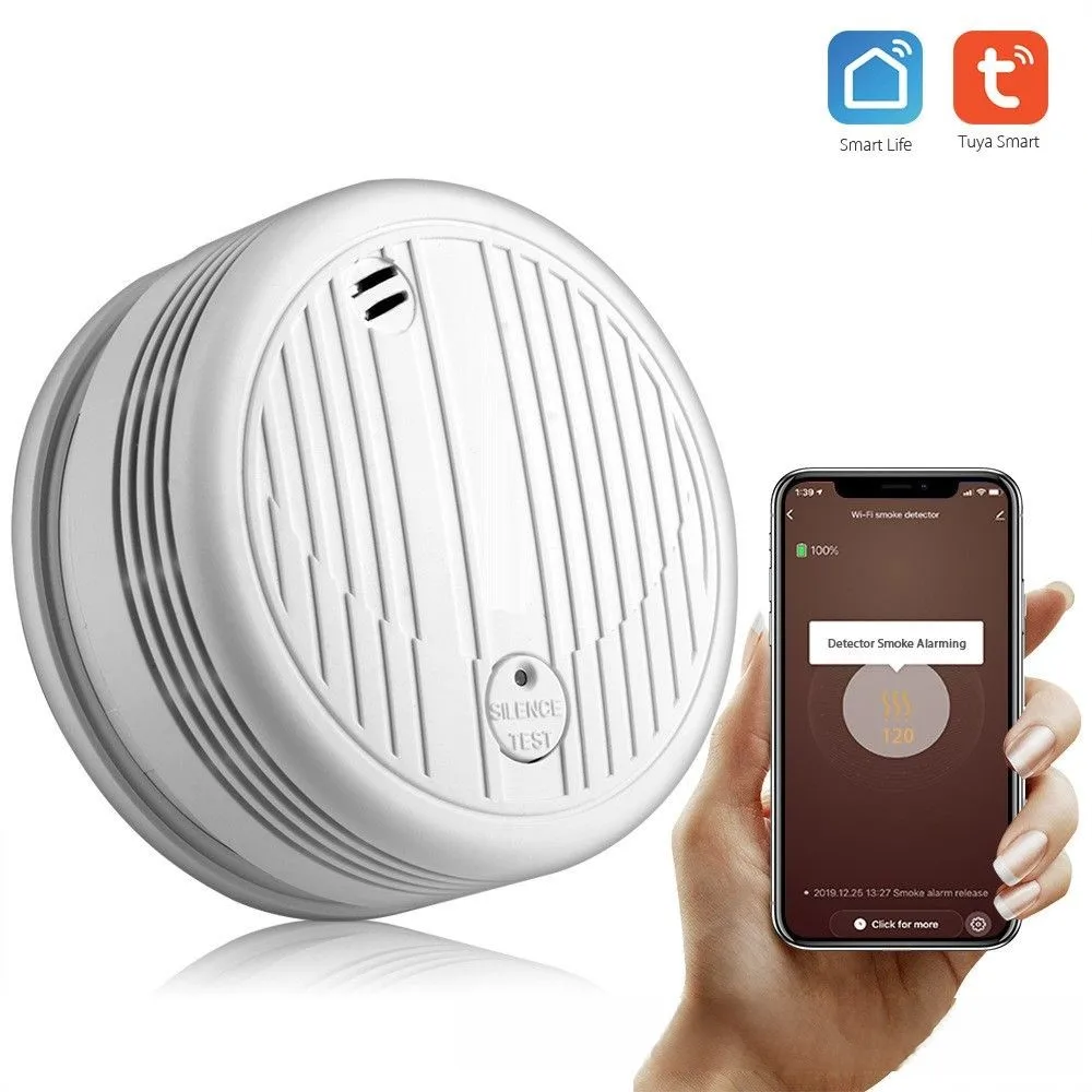 TY-SMK-07 Tuya Wifi rilevatore di fumo Wireless luce acustica antincendio allarme fumo suggerimenti App Mobile Smart Home tipo a soffitto