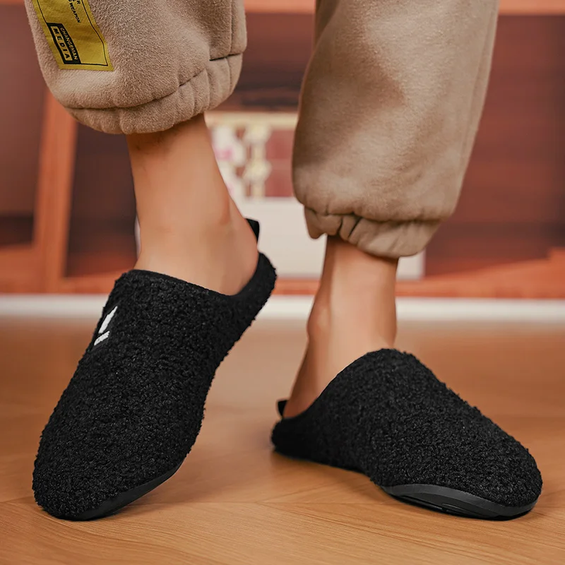 Men Winter Soft Sole Comfortable Mens Indoor Floor Antiskid Slides Bedroom Warm Plush Slipper Male Home Casual Cotton Shoes