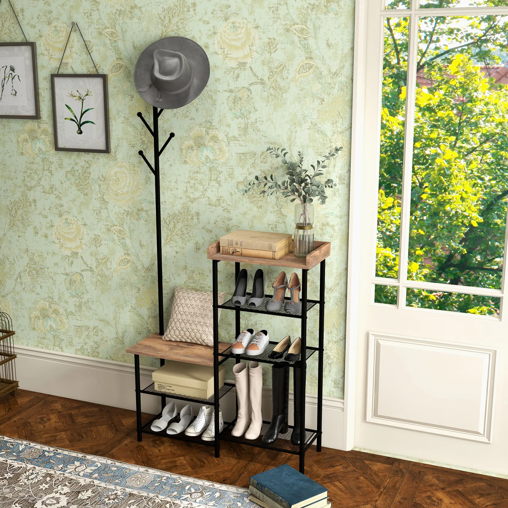 HOMCOM rack with shoe rack with 5 shelves 92,5x28,2x182 cm rustic brown