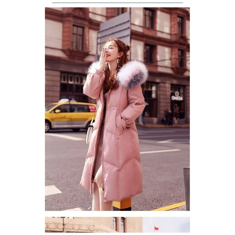 2023 New Women Cotton Coat Winter Jacket Female Warm Parkas Artificial Fur Collar Hooded Outwear Mid Length Version Overcoat