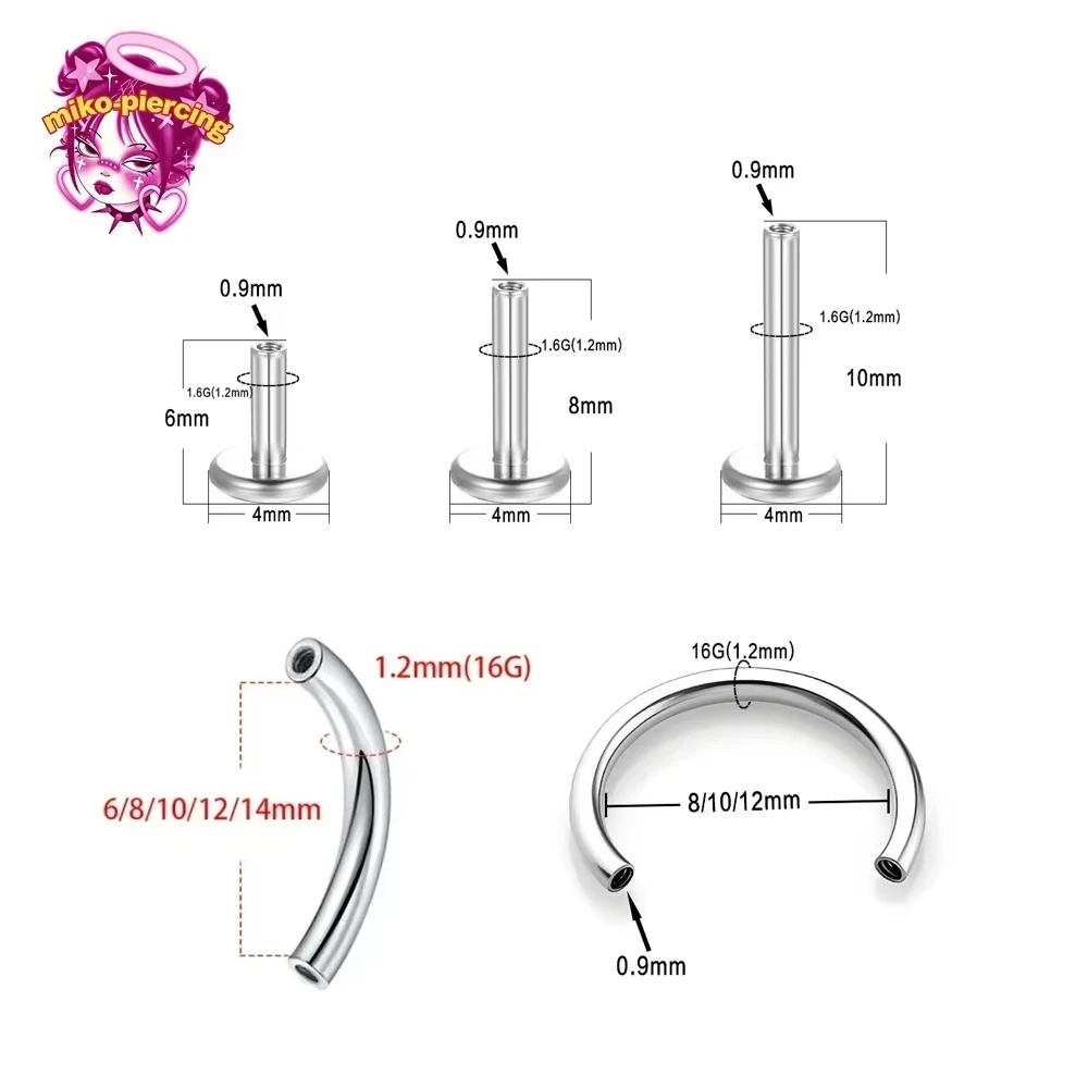 5/10PCS F36 Titanium C-bar Labret 16G 18G Internal Thread Plug Septum Ear Lips Nose Piercing Tragus Body Jewelry Accessories