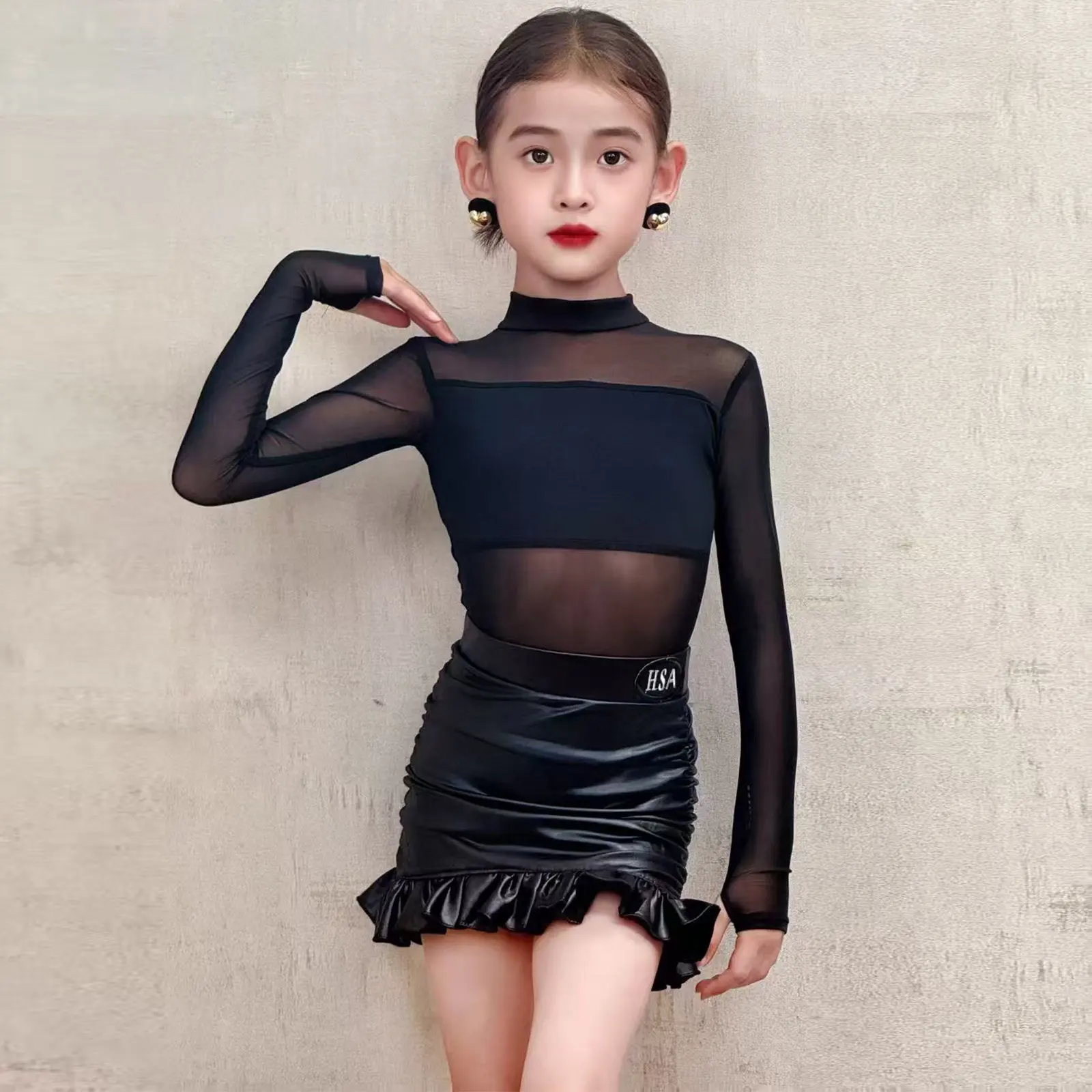 Novos trajes de dança latina ternos de prática para meninas desempenho de alta qualidade meia saias ternos de treinamento e ternos de desempenho