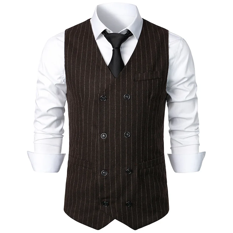 

Fashion Gentleman Striped Suit Vest Men 2023 Brand Vintage Double Breasted Vest Waistcoat Men Party Wedding Prom Tuxedo Vests